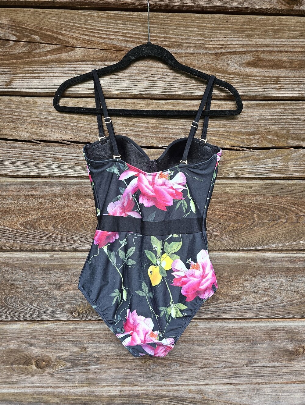 Ted Baker London One Piece Swimsuit Black Floral Lemon Print Underwire Bustier - Picture 2 of 14